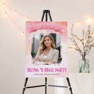 Pink Striped Preppy Graduation Welcome Trends 20XX Foam Board