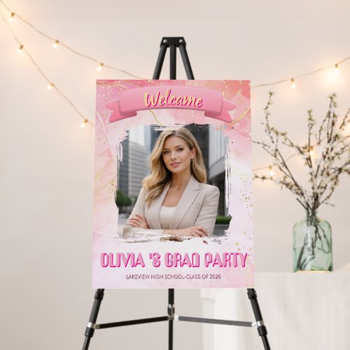 Pink Striped Preppy Graduation Welcome Trends 20XX Foam Board