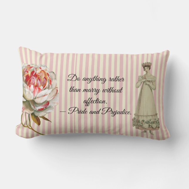 Pink Striped Pride and Prejudice quote   Lumbar Pillow (Front)
