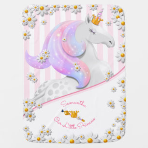 Pink Striped Princess of the Forest Unicorn Baby Blanket