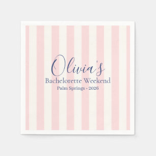 Pink Striped Retro Bachelorette Weekend Paper Napkins