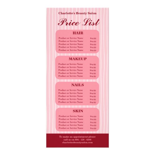 Pink Striped Salon Price List Card