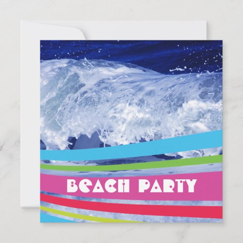 Pink Striped Salt Water Ocean Beach Party Invitation