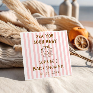 Pink Striped Seashell Pearl Baby Shower Napkins