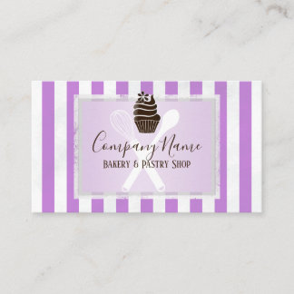 Pink Striped Trendy Bakery | Pastry Chef Business Card