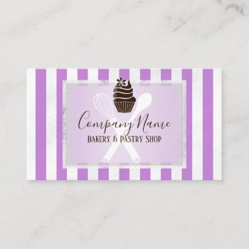 Pink Striped Trendy Bakery | Pastry Chef Business Card by chandraws at Zazzle