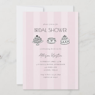 Pink Striped Vintage Cake Bridal Shower Invitation