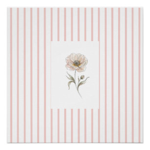 Pink Striped Wall Art Print with Watercolor Rose