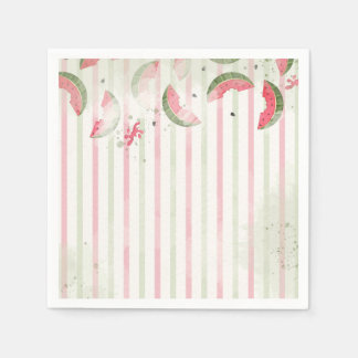 Pink Striped Watermelon First Birthday Party Invit Napkins