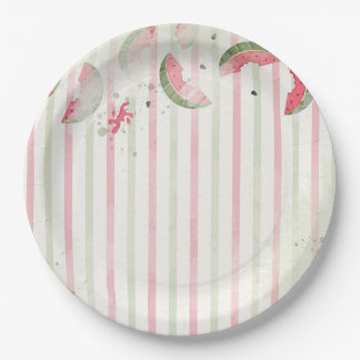 Pink Striped Watermelon First Birthday Party Invit Paper Plates