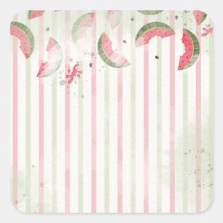 Pink Striped Watermelon First Birthday Party Invit Square Sticker