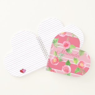 Pink Striped Your Name Modern Floral Shaped Notebook