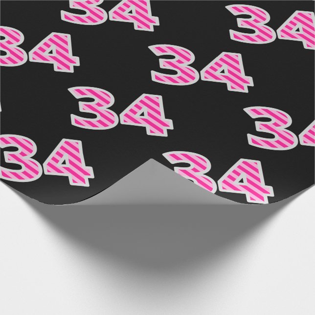 Pink Stripes 34 Event # (Birthday, Anniversary) Wrapping Paper (Corner)