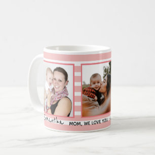 Pink Stripes 3 Photo Collage Mother's Day Gift Coffee Mug