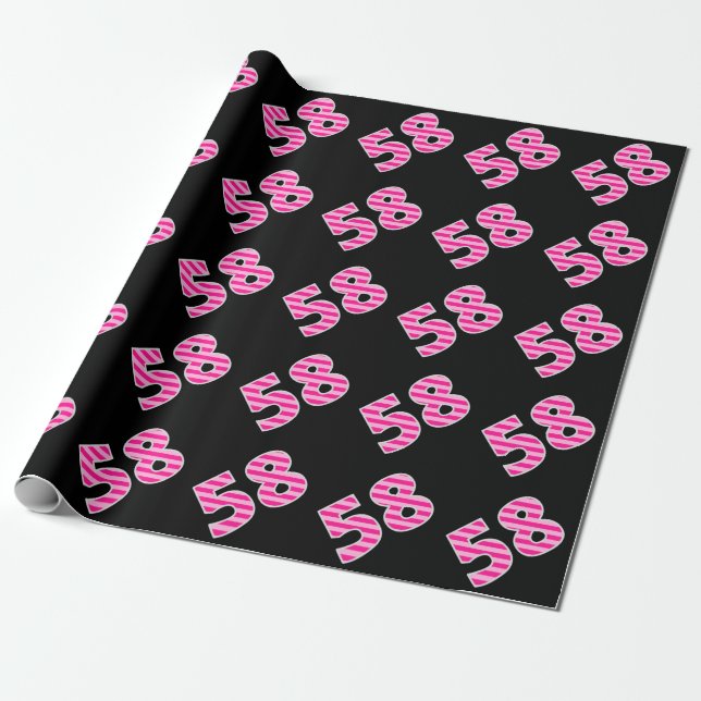 Pink Stripes 58 Event # (Birthday, Anniversary) Wrapping Paper (Unrolled)