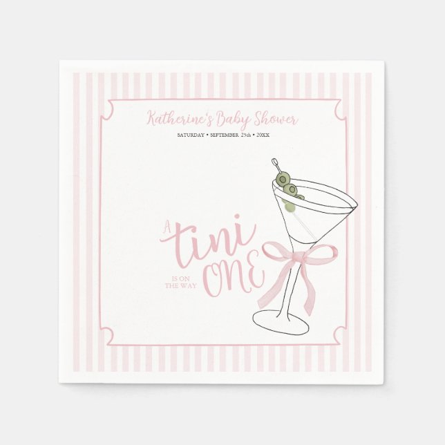 Pink Stripes A Tini One is On They Way Cocktail  Napkins (Front)
