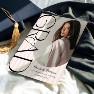 Pink Stripes Aesthetic Graduation Invitation