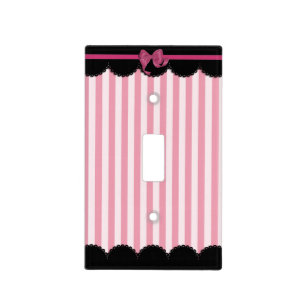 Pink Stripes and Black Lace Light Switch Cover