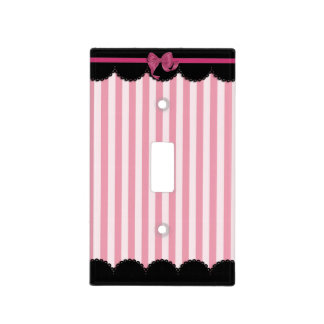 Pink Stripes and Black Lace Light Switch Cover