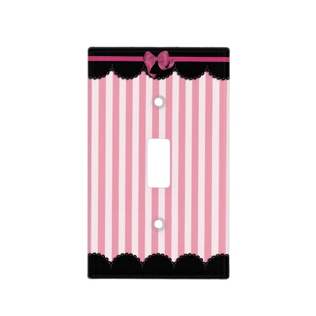 Pink Stripes and Black Lace Light Switch Cover (Front)