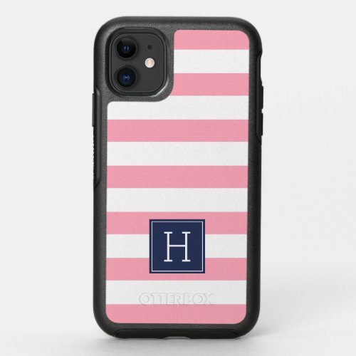 Pink Stripes and Blue Monogram OtterBox Symmetry iPhone 11 Case