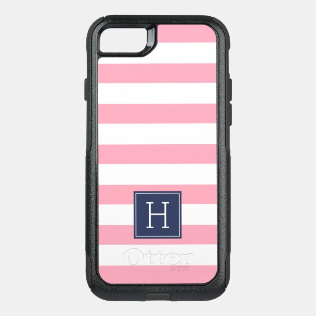 Pink Stripes and Blue Monogram Otterbox iPhone Case (Back)