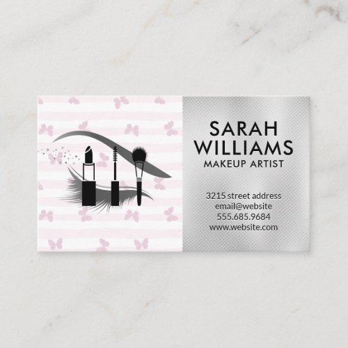 Pink Stripes and Butterflies  Makeup Kit Eyelash Business Card