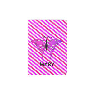 Pink Stripes and Butterfly Passport Holder
