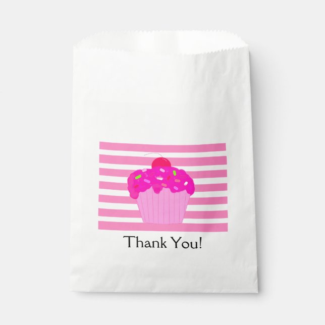 Pink Stripes and Cupcake Favor Bag (Front)