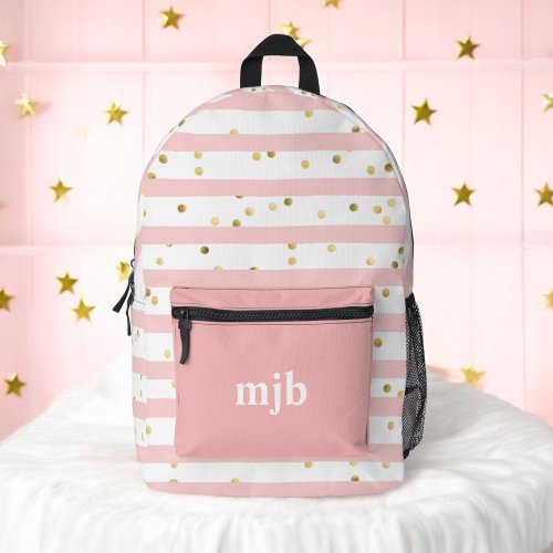 Pink Stripes and Dots with Monogram Cute Girls Printed Backpack