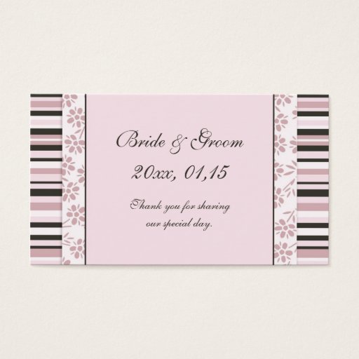 Customizable Pink Stripes and Floral Wedding Favor Tags Business Card Template