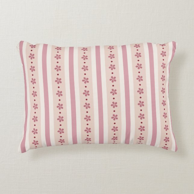 Pink Stripes And Flowers Accent Pillow (Front)