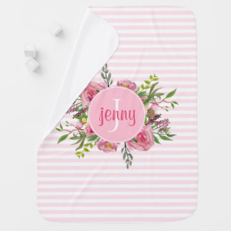 Pink Stripes and Flowers Baby Blanket