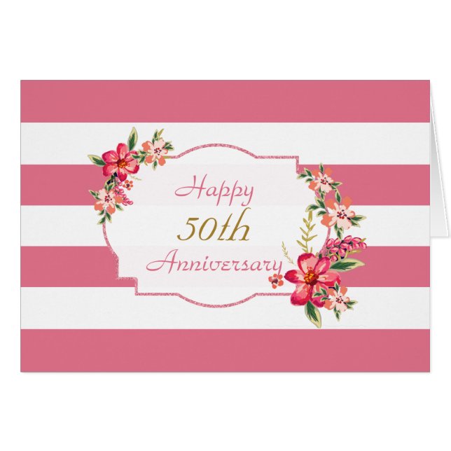 Pink Stripes And Flowers Cards (Front Horizontal)