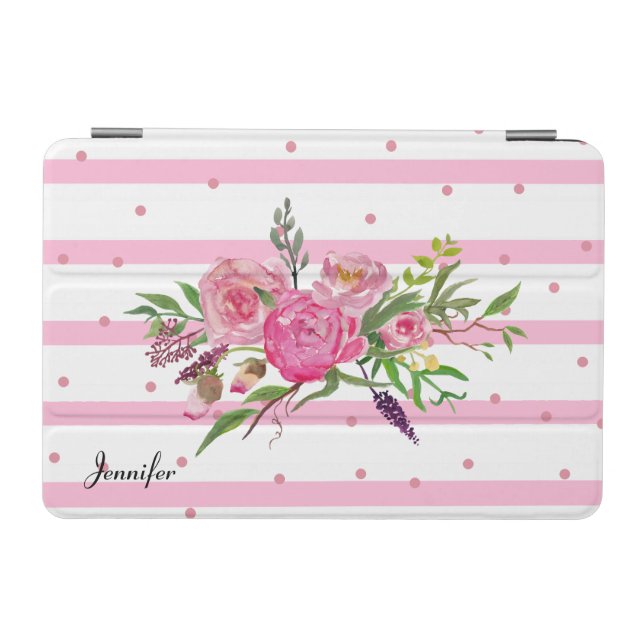 Pink Stripes and Flowers iPad Mini Cover (Horizontal)
