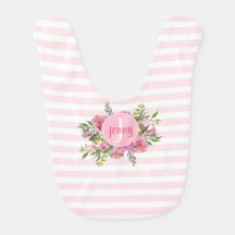 Pink Stripes and Flowers Personalized Baby Bib