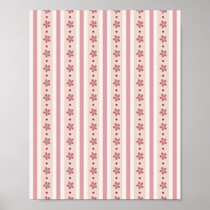 Pink Stripes And Flowers Poster