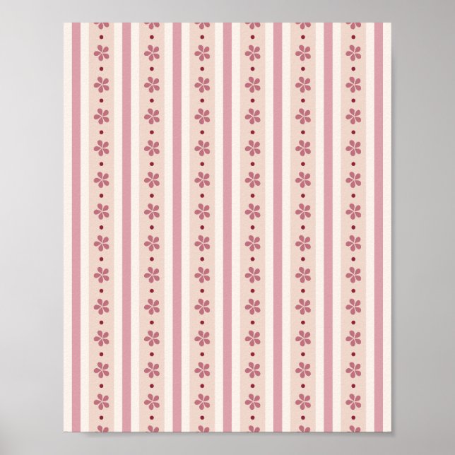 Pink Stripes And Flowers Poster (Front)
