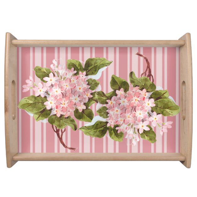 Pink Stripes and Flowers Serving Tray (Front)