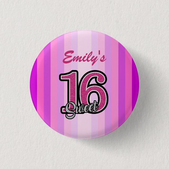 Pink Stripes And Glitter Button (Front)