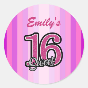 Pink Stripes And Glitter Classic Round Sticker