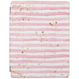 Pink stripes and Gold splatters ipad cover