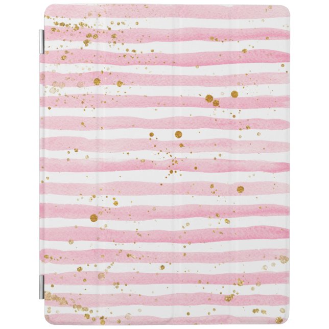 Pink stripes and Gold splatters ipad cover (Front)