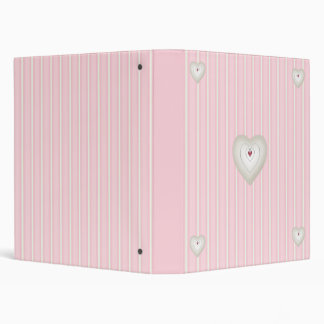 Pink Stripes and Hearts 1 inch Binder