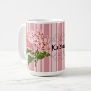 Pink Stripes and Hydrangea Add a Name Coffee Mug