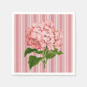 Pink Stripes and Hydrangea Cocktail Napkins