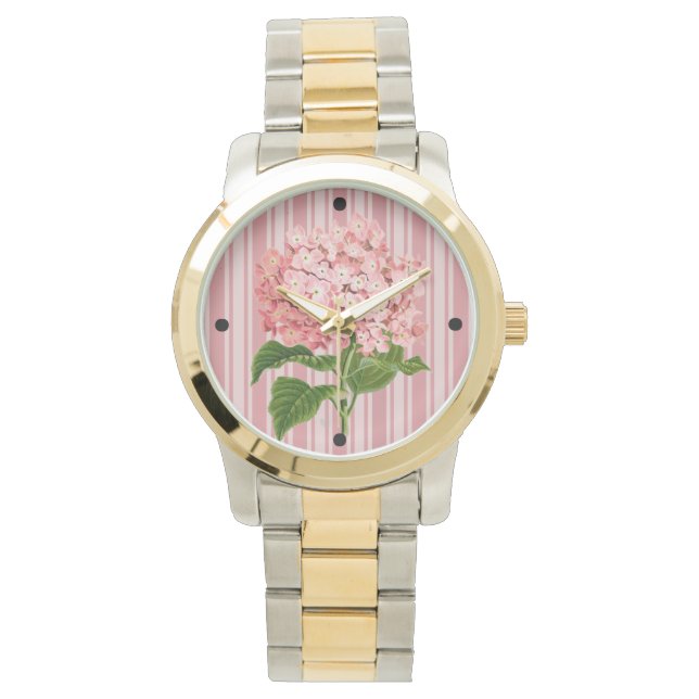 Pink Stripes and Hydrangea Ladies Watch (Front)