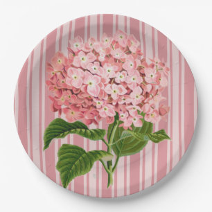 Pink Stripes and Hydrangea Paper Plates