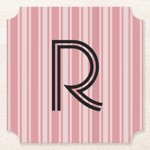Pink Stripes and Monogram Paper Coaster