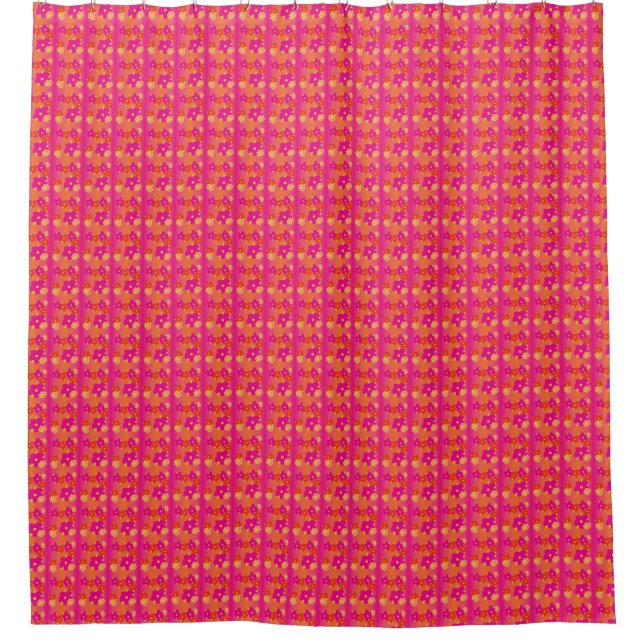 Pink Stripes And Orange Flowered Shower Curtain (Front)
